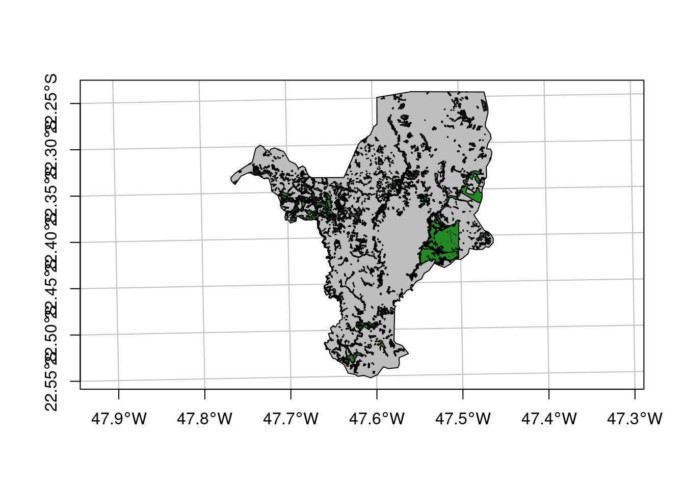Filtro da classe floresta para o mapeamento de cobertura da terra para o município de Rio Claro/SP.